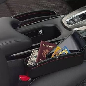Muzamil Store Car Seat Gap Storage Organizer PU Leather Black 1PC