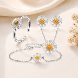 EvaEsh 925 Silver Stamped Jewelry Set For Women - 4-Piece