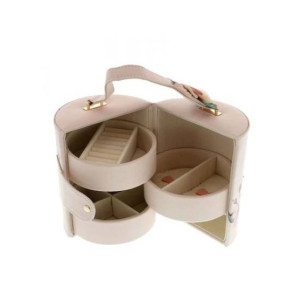 Muzamil Store Pu Leather 3 Layer Round Jewelry Storage Box