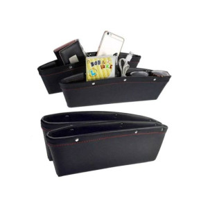 Muzamil Store Car Seat Gap Storage Organizer PU Leather Black 1PC