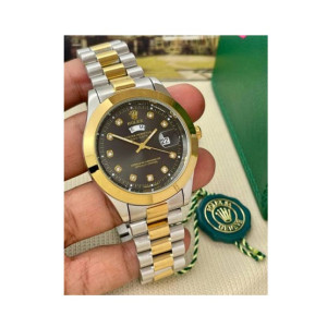 Ahsan's Luxury Day-Date Two-Tone Black Dial Watch For Men