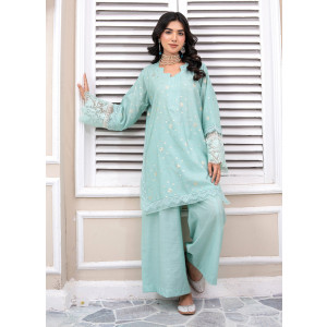 Ahlam Aqua Lace Jackard Embroidery Suit 2-Piece