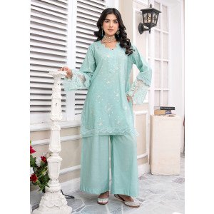 Ahlam Aqua Lace Jackard Embroidery Suit 2-Piece