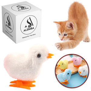 Alsimba 1 Pcs Hopping Plush Chicken Toy for Cats - White (AS‑0023)