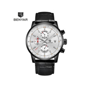 Benyar Luxury Leather Watch For Men Black (BY-5102-2)