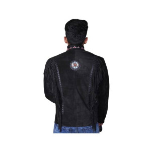 Toor Traders Handmade Fringe Leather Jacket For Men - Black