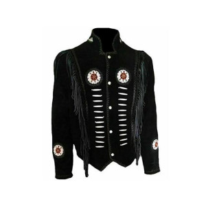 Toor Traders Handmade Fringe Leather Jacket For Men - Black