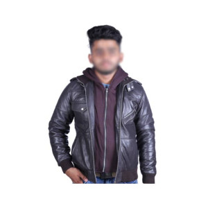 Toor Traders Biker Leather Jacket With Removable Hood For Men