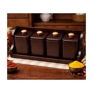 BNwood Premium Wooden Spice Jar Set