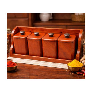 BNwood Premium Wooden Spice Jar Set