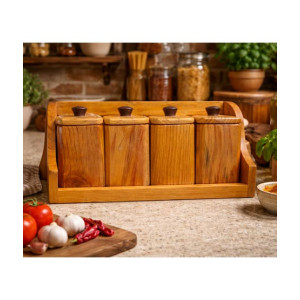 BNwood Premium Wooden Spice Jar Set