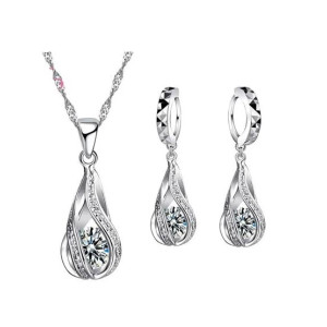 EvaEsh Stamped Necklace Earrings Jewelry Set Silver
