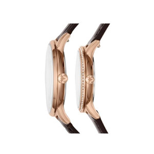 Fossil Three-Hand Leather Couple Watch Brown (FS5564SET)