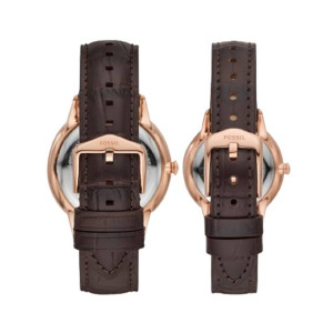 Fossil Three-Hand Leather Couple Watch Brown (FS5564SET)