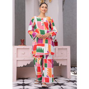 Ahlam Carnival Printed Linen kurta Set 2-piece