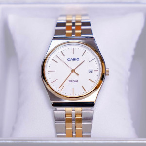 Casio White Dial Two-Tone Watch For Men (MTP-B145SG-7A)