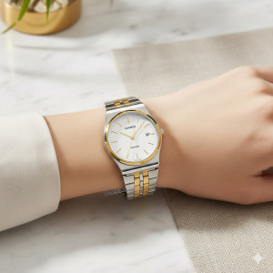 Casio White Dial Two-Tone Watch For Men (MTP-B145SG-7A)