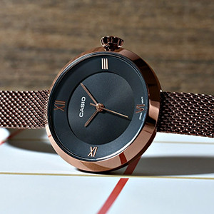 Casio Rose Gold Mesh Watch For Women (LTP-E154MR-1A)