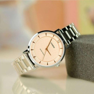 Casio Peach Dial Stainless Steel Watch For Women (LTP-VT04D-4A)