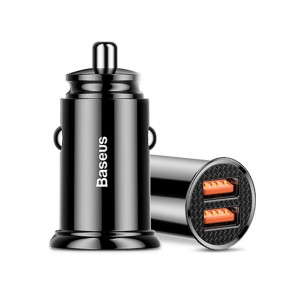BASEUS 30W Dual Ports QC + QC USB Fast Charging Car Charger - Black