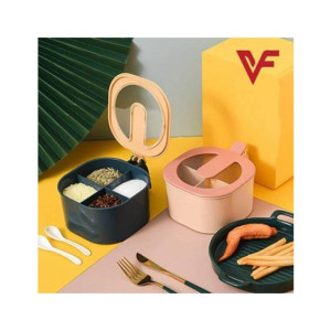 City Mart 4 Partition Kitchen Spice Storage Container with Spoon Set