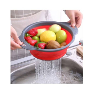 City Mart Foldable Silicone Drain Water Bucket Red