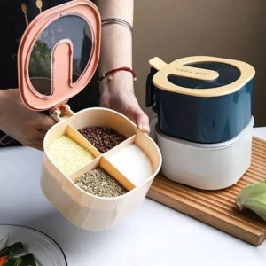 City Mart 4 Partition Kitchen Spice Storage Container with Spoon Set