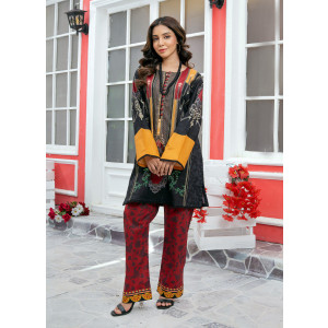 Ahlam Crimson Block-Print Printed Lawn Kurta Set 2-Piece