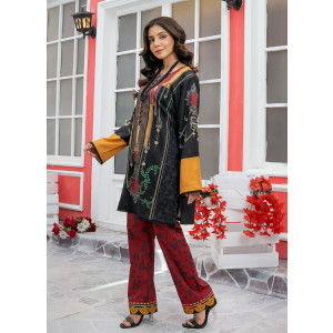 Ahlam Crimson Block-Print Printed Lawn Kurta Set 2-Piece