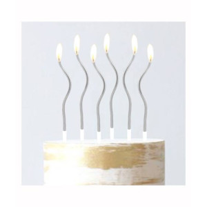 Curly Spiral Metallic Birthday Cake Candles Silver - Pack of 6
