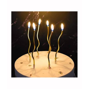 Curly Spiral Metallic Birthday Cake Candles Golden - Pack of 6