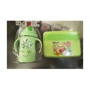 Asanduakn Plastic Lunch Box and Bottle For Kids - Green