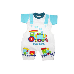 Komfy Train Travel Printed Unisex Romper Blue (NBN114)