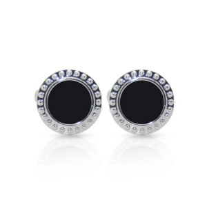 Cufflers Classic Silver and Black Circle Cufflinks - (CU-0019)