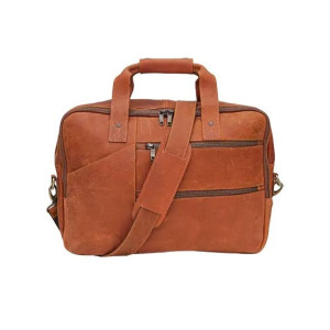 Pious Genuine Leather Laptop Bag - Tan