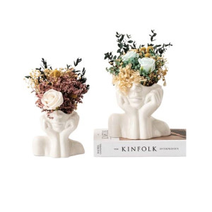 Just Serene Nordic Style Girl Head Shaped Vase Flower White