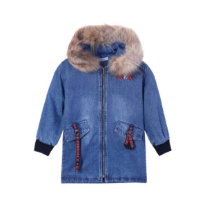 HnH Marketing Long Denim Jacket With Fur Lined Cap For Women