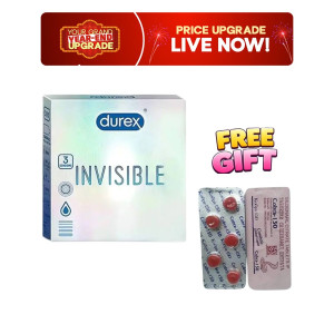 Durex Invisible Extra Thin Condom With Free Medicyy Black Cobra 150 Tablets