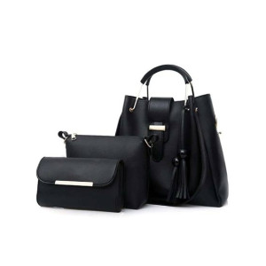 Jazzy Stylish Shoulder Hand Bag Black - 3 Piece
