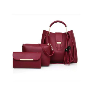 Bella Stylish Shoulder Hand Bag Maroon - 3 Piece