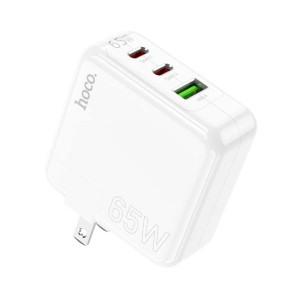 Hoco Header PD65W Three Port (2C1A) Wall Charger US White (C115)