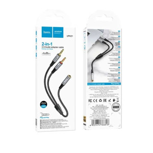 Hoco 2 In 1 3.5 Headset Audio Adapter Cable Female To 2 Male Grey (UPA21)