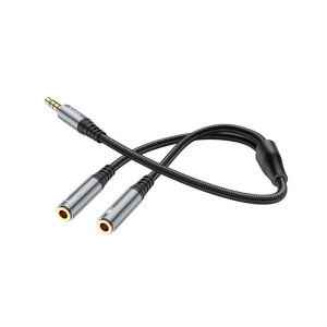 Hoco 2-In-1 3.5 Headset Audio Adapter Cable Male To 2 Female Grey (UPA21)