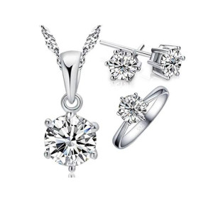 EvaEsh 925 Silver Stamped Jewelry Set for Women