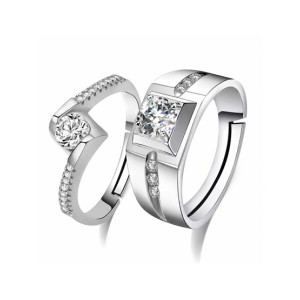 EvaEsh Adjustable Silver Couple Promise Rings