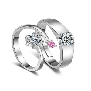 EvaEsh Silver Adjustable Women Promise Couple Rings