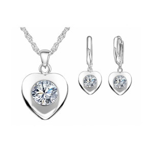 EvaEsh 925 Silver Necklace & Earrings Stamped Jewelry Set