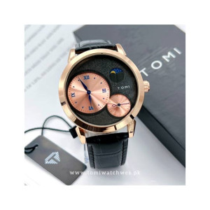 Tomi Lunar Classic Leather Edition Watch For Men Rose Gold