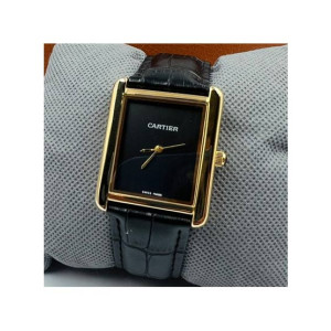 Cartier Rectangular Classic Leather Watch For Men's Black