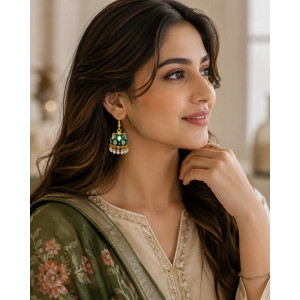 House Of Nar Noor-e-Mehfil Jhumka Emerald Meenakari & Pearl Drop